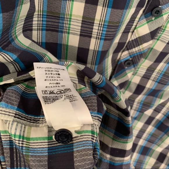 Men’s TL Tall LG EDDIE BAUER Blue Plaid Shirt Sleeve Hiking Outdoor Button Shirt - Picture 11 of 11